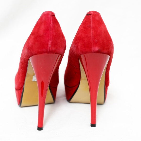 Chic Red Suede Platform Baker's Stiletto Heels - Picture 2 of 4